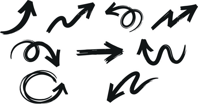 Set of artistic hand drawn arrows and circular scribble symbols with scribble circular direction sketches elements artistic pointing collection abstract