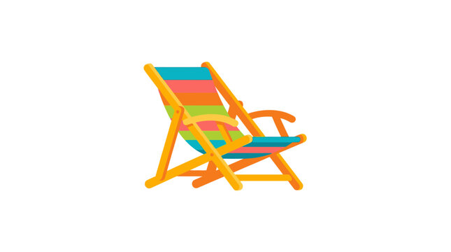 Colorful wooden beach chair with striped fabric seat.