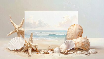Summer Beach Frame with Seashells