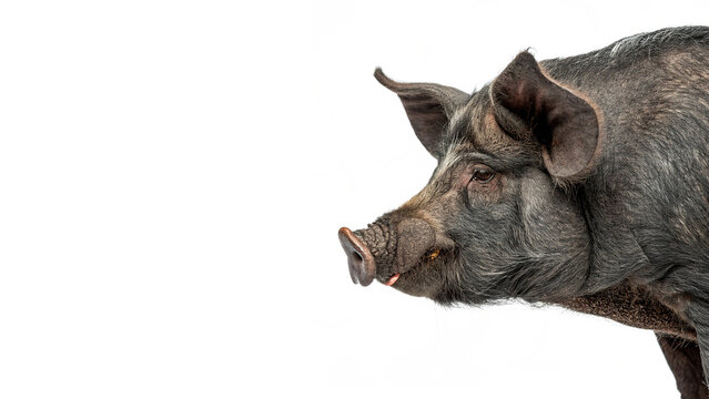Live domestic shaggy grey pig farm livestock animal isolated on a transparent background