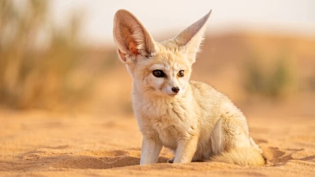 fennec fox close up in sahara desert morning light video