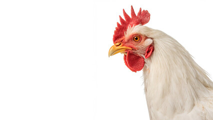 Live domestic white rooster poultry bird head profile isolated on a transparent background © Ivanka