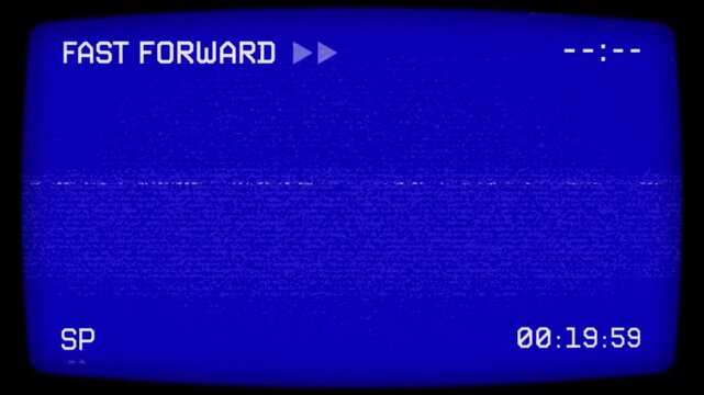 VHS Fast Forward Screen Animation with Blue CRT Display and Analog Noise