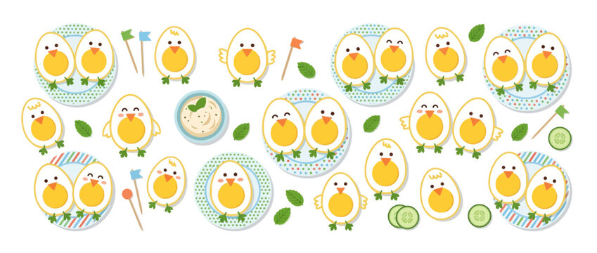 Cute Easter Chick Egg Characters Pattern - Spring Holiday Food Art