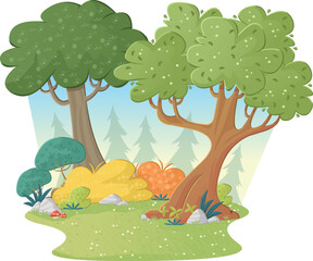 Fototapeta premium Cartoon colorful forest. Green park. Nature landscape.