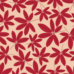 Obraz premium Red chestnut leaves seamless autumn pattern on warm beige background