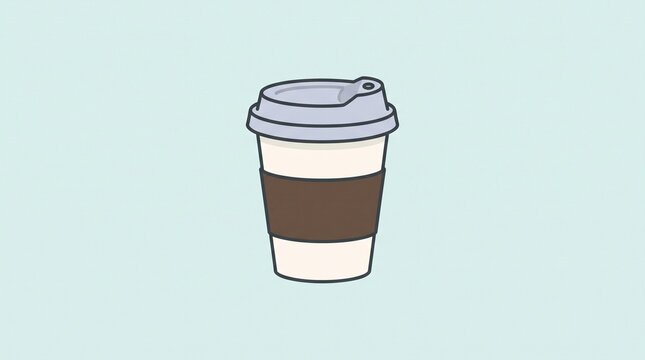 This is a minimalist illustration of a takeaway coffee cup set against a solid, light blue background.