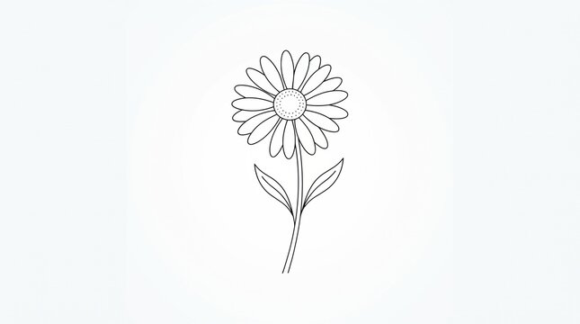 This is a simple black and white line art illustration of a flower, resembling a daisy or sunflower.