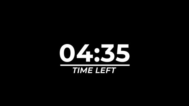 simple 5 minutes countdown timer left animation, 5 minutes circle timer left countdown with black background.