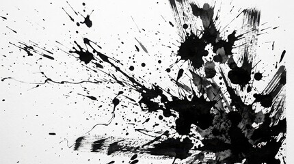 Obraz premium Black ink splatters and paint strokes on white paper artistic expression and creativity abstract graphic