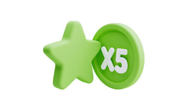 Green star symbol next to a green coin with X5 text, isolated on transparent background