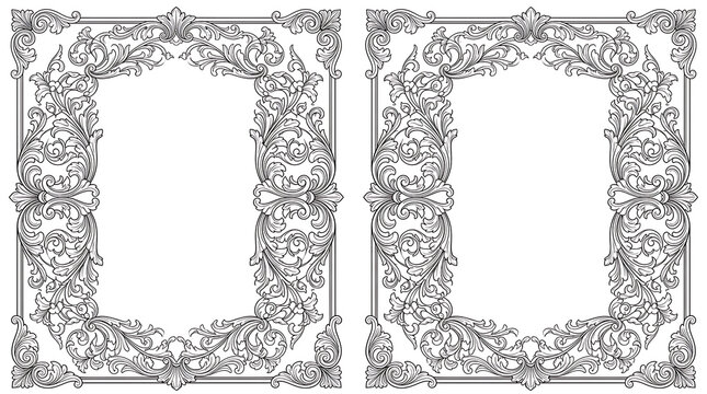 Decorative Antique Baroque Border Frame Illustrations with Engraved Ornaments