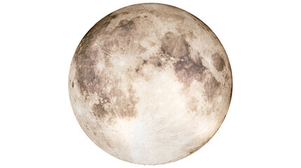 Detailed full moon with craters and maria, isolated on transparent background © AnaMaria