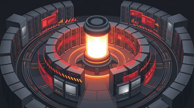 Autonomous server core meltdown with cascading system errors concept