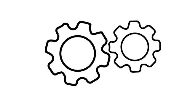 Two black gear icons on transparent background