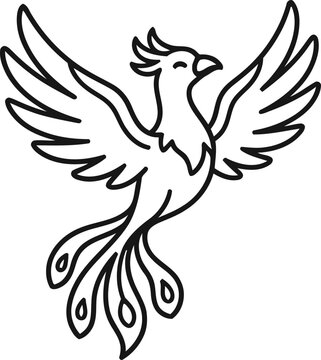Mythical Phoenix Bird Line Art - Symbol of Rebirth and Immortality