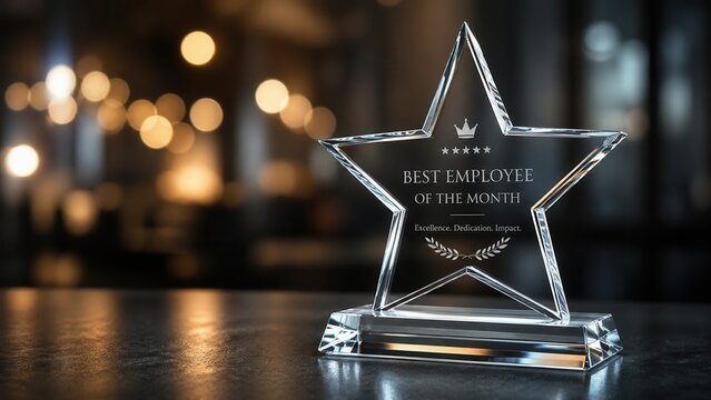 Crystal star employee award trophy recognizing outstanding workplace performance achievement and success