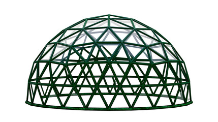 Green geodesic dome structure with glass panels, isolated on transparent background © AnaMaria