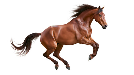 Majestic brown horse galloping with flowing mane and tail, isolated on transparent background © AnaMaria