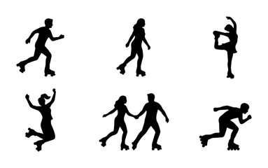 Obraz premium Roller Skating Silhouettes Active People, Sports, Recreation, Fitness, Outdoor Activities, Vector Set