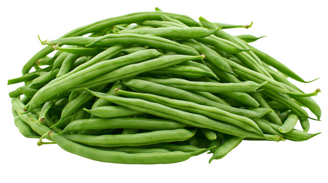Heap of fresh green string beans, isolated on transparent background