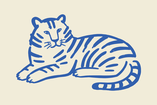 Tiger Lying Naive Doodle Vector Illustration