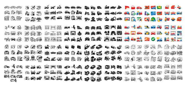 Car inspection and maintenance UI elements with car, mechanic, checklist for mobile app design in outline style