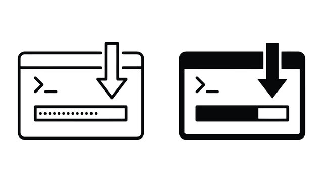 Terminal command line download progress icon set with terminal, download