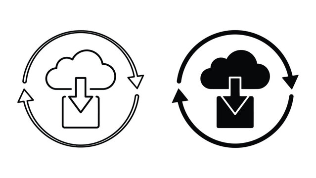 Cloud data download and sync icon set with download synchronization internet