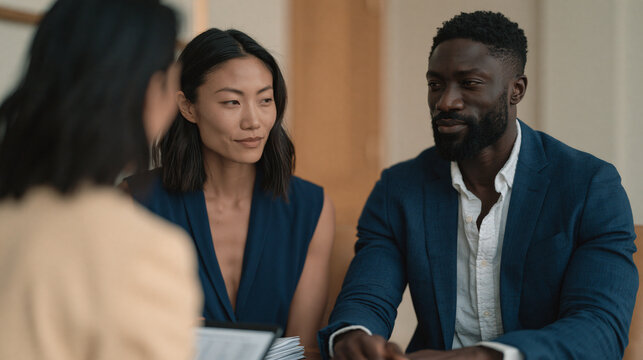 Jury selection analyst presents demographic probability charts during voir dire preparation session, overcast courtroom anteroom lighting, printed juror questionnaire stacks