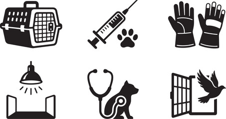 Obraz premium Veterinary icons, pet care symbols, animal hospital signs, veterinary clinic graphics isolated on Transparent Background