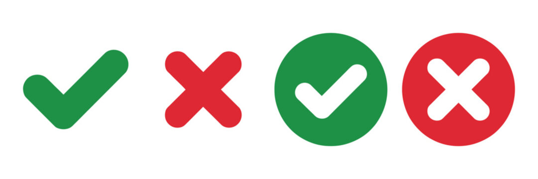 checkmark cross glyphs flat vector icons for forms and ui