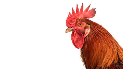 Vibrant domestic red rooster head close up poultry isolated on transparent background © Arina