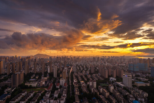 sunset over the city