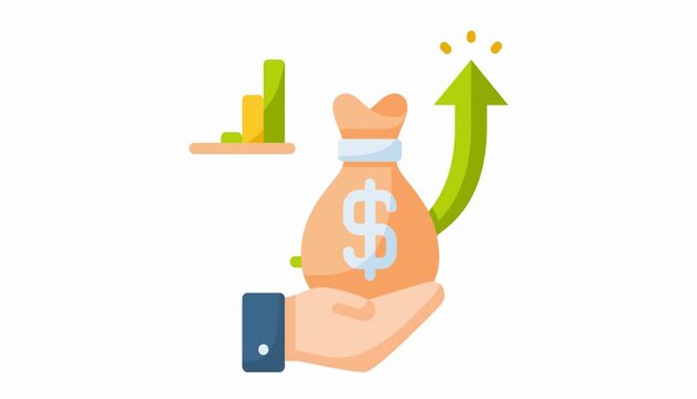 Hand Holding Money Bag with Green Upward Arrow and Financial Growth Chart Animated Motion Graphic Loop