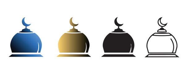 Colorful crescent moon dome designs in blue gold black and white vector graphic illustration set © Amir Hmza