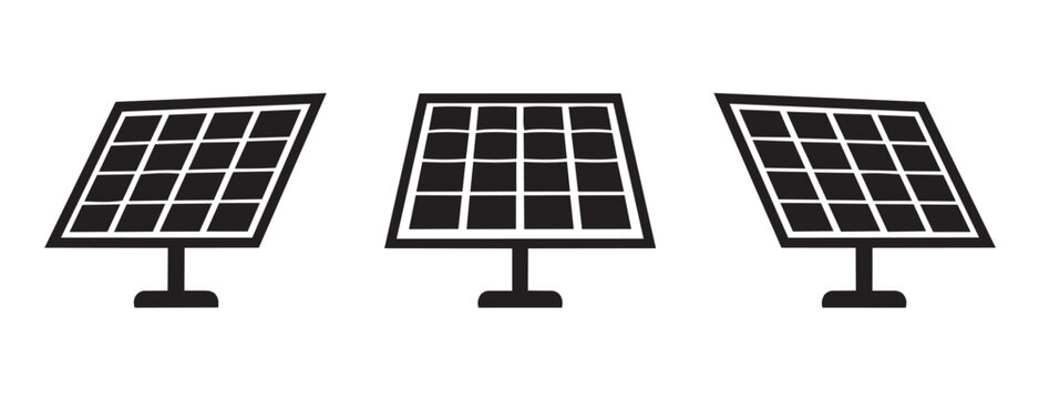 Three solar panels standing side by side in a vector graphic design