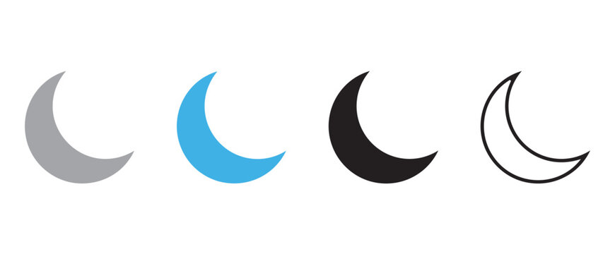 Vector crescent moon shapes in different colors and styles for design