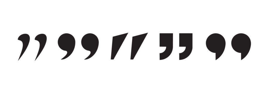 Vector graphic illustration of quotation marks in various styles and sizes on a plain white background design element