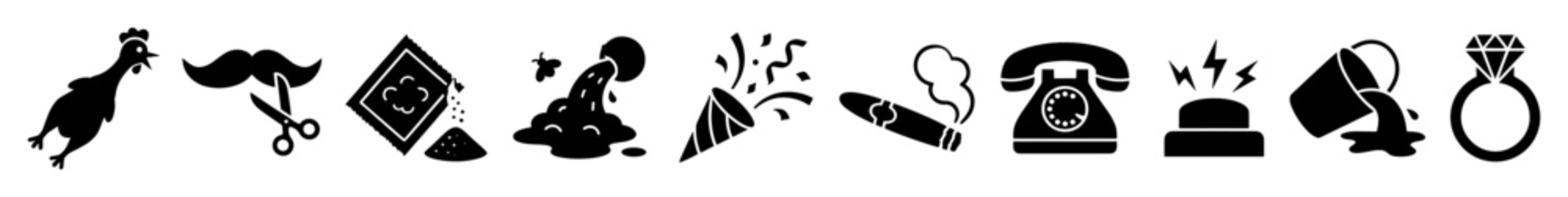 Set of funny prank icons for party invitations or humorous social media content