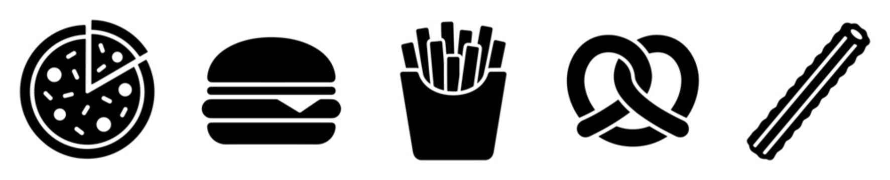Set of fast food snack meal icons for restaurant menu mobile application website graphics