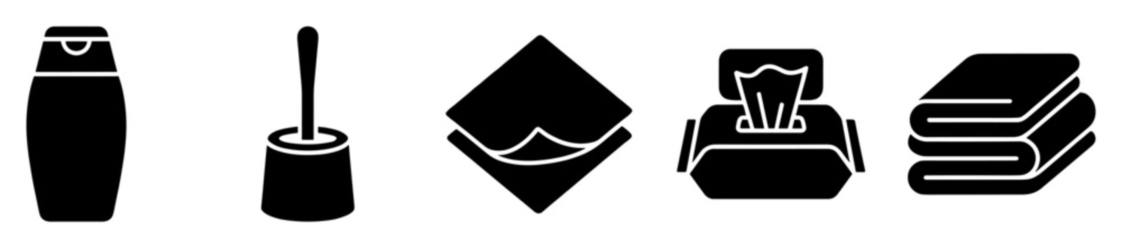 Set of modern bathroom and personal care glyph icons for hygiene and cleaning products