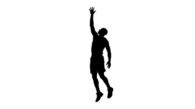 Black silhouette basketball player, jumping, throwing ball, sports icon, athletic motion
