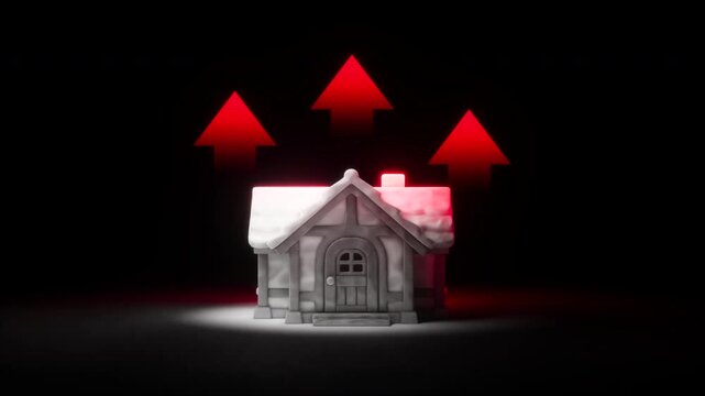 Real Estate Market Growth Concept with Miniature Houses and Red Arrow