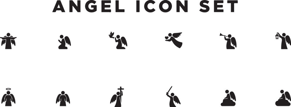 angel icon set silhouette Vector illustration. square type Bundle