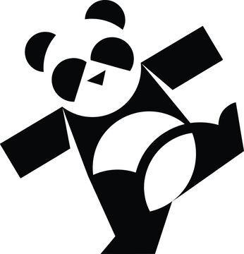 Abstract geometric panda in black and white symbol