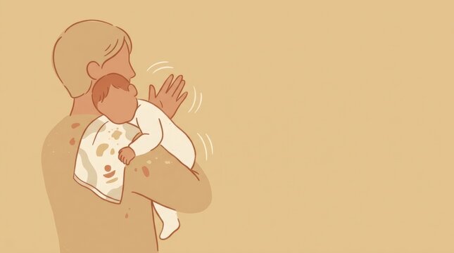 A parent is holding a newborn over the shoulder in a common burping position. This happens during the babys first month of life.