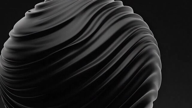 A dark sphere with a wavy surface texture isolated on a black background