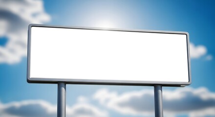 Fototapeta premium A large rectangular blank metal billboard sign stands tall on two gray pillars featuring a clean smooth white surface
