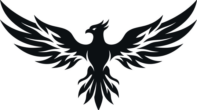 Black phoenix bird logo with large outstretched wings.